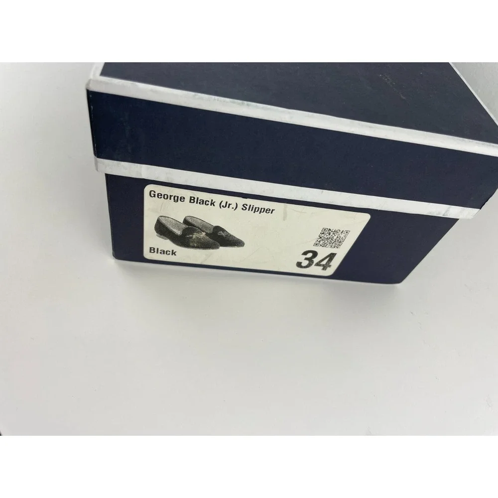 Stubbs & Wootton Junior George Black Jr Velvet Slipper Kids Size EU 34 NIB